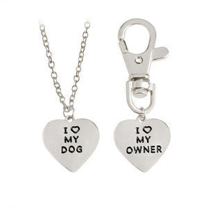 2pcs/set "I love my dog,I love my owner" Heart Charm Necklace And Collar Dog